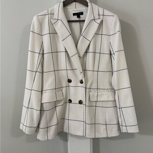 Ann Taylor Cream Checkered Blazer